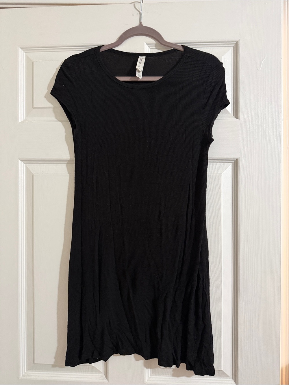 Aeropostale Black Short-Sleeve Ribbed Shift Dress